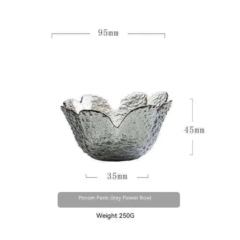 Traditional Japanese Style Hammer Pattern Petal Glass Bowl Set