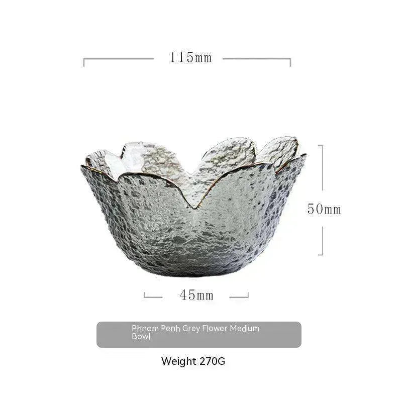 Traditional Japanese Style Hammer Pattern Petal Glass Bowl Set