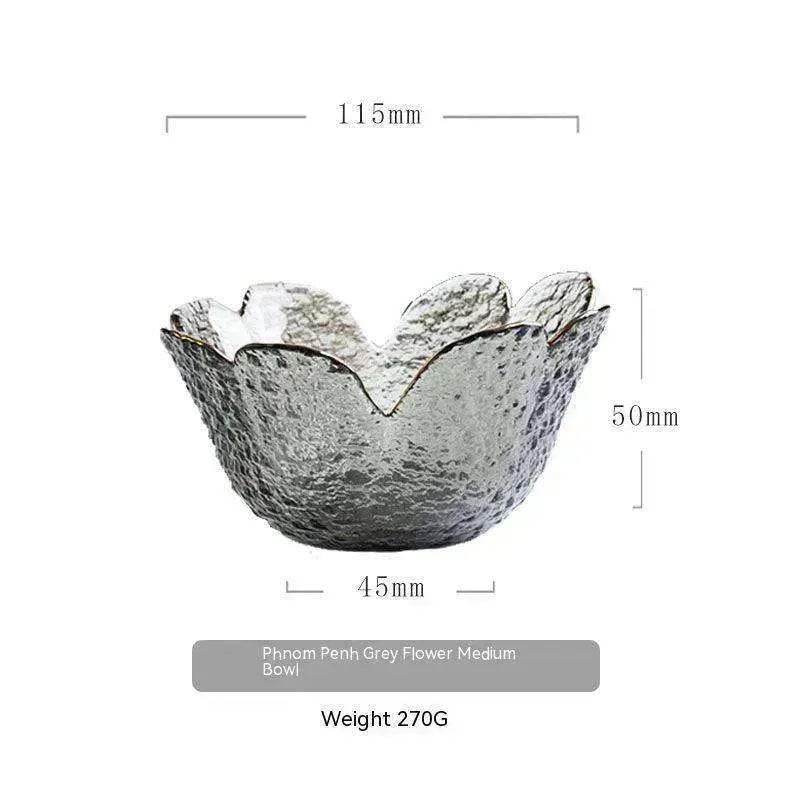 Traditional Japanese Style Hammer Pattern Petal Glass Bowl Set