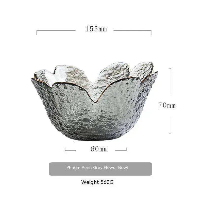 Traditional Japanese Style Hammer Pattern Petal Glass Bowl Set
