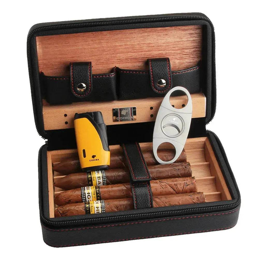 Travel Cigar Humidor - Best Portable Leather Travel Cigar Humidifier Box
