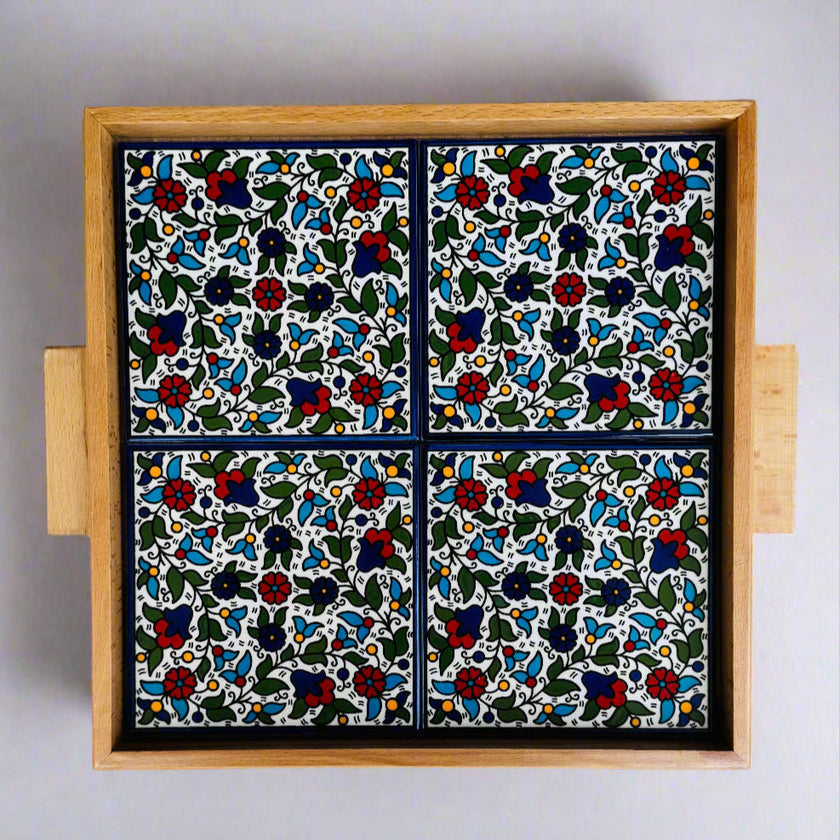 Floral Ceramic Serving Tray | Rectangular & Square - Handmade in Palestine