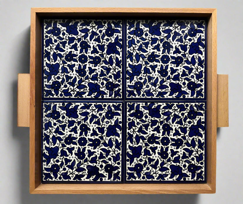 Floral Ceramic Serving Tray | Rectangular & Square - Handmade in Palestine