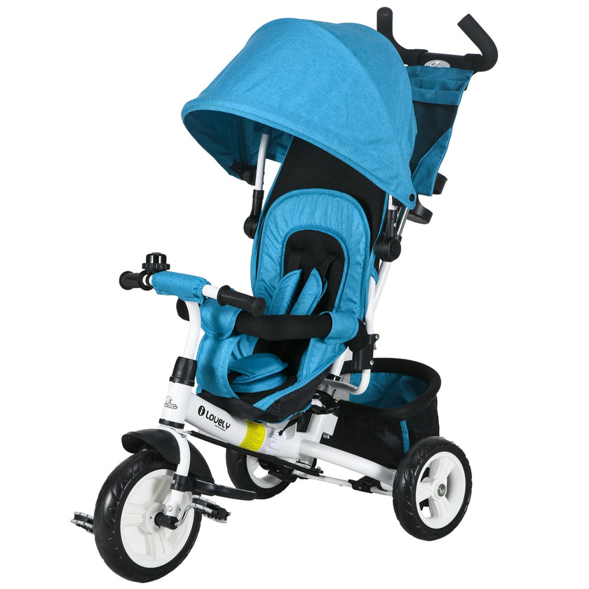 Qaba Convertible 4-in-1 Toddler Tricycle with Parent Handle for Kids 1-5 Years Outdoor Play Blue