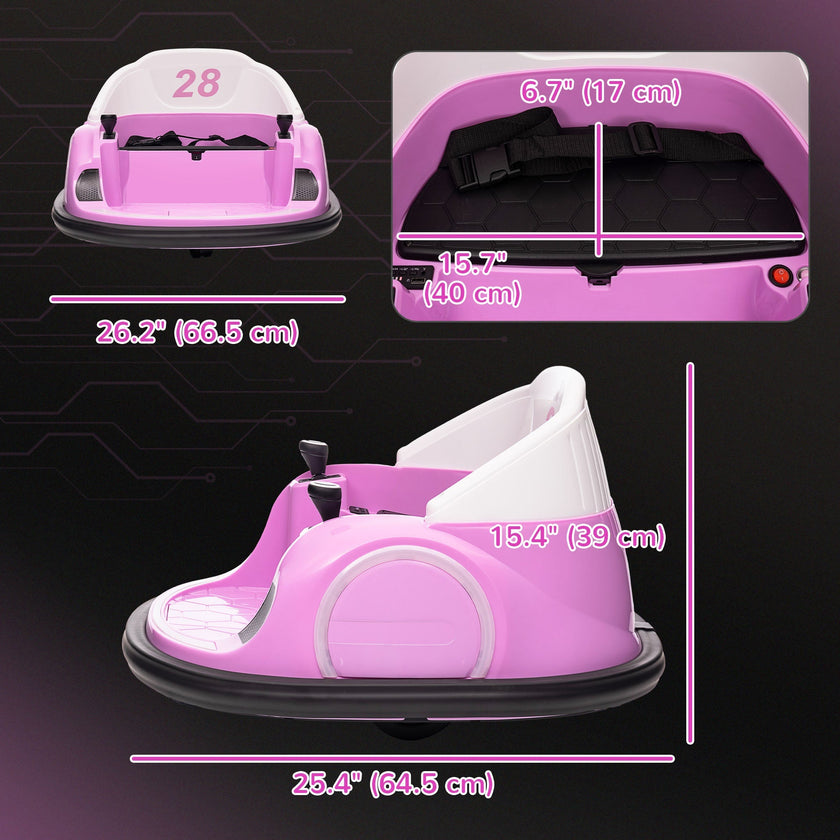Qaba 12V Bumper Car for Toddlers, Ride On Car with 360 Degree Remote Control, Lights Music Horn, for 1.5-5 Years, Pink