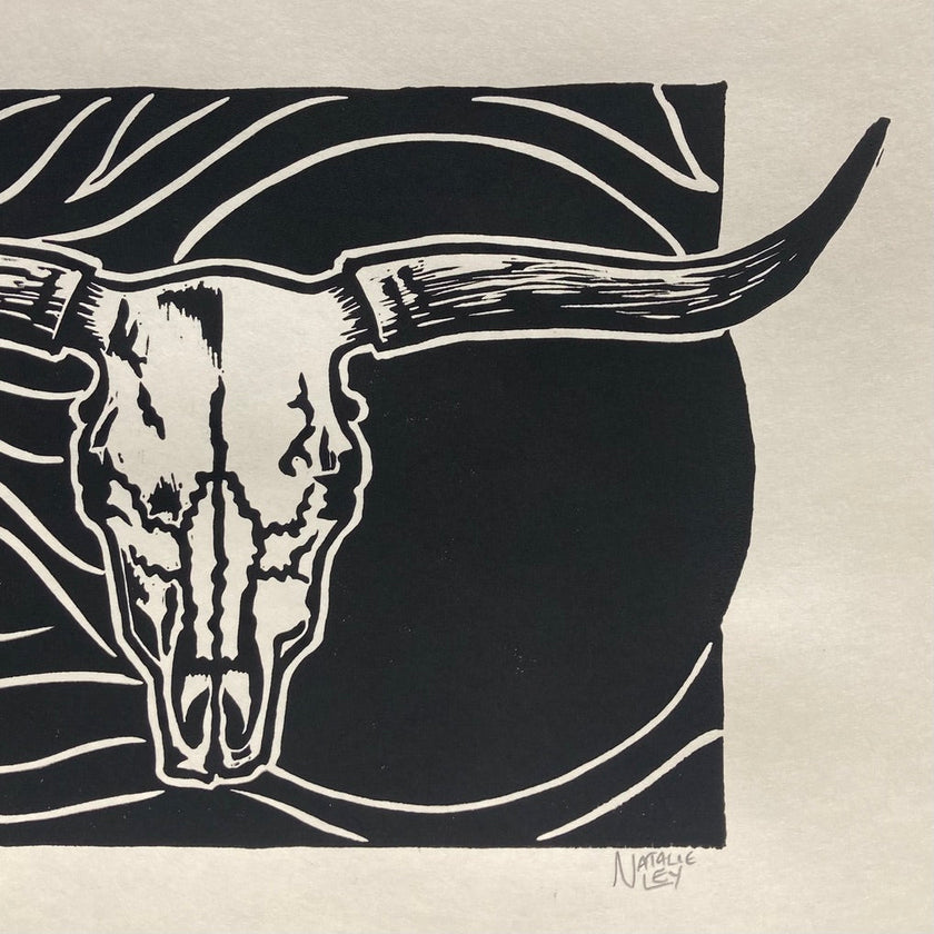 'Cattle Skull' lino print
