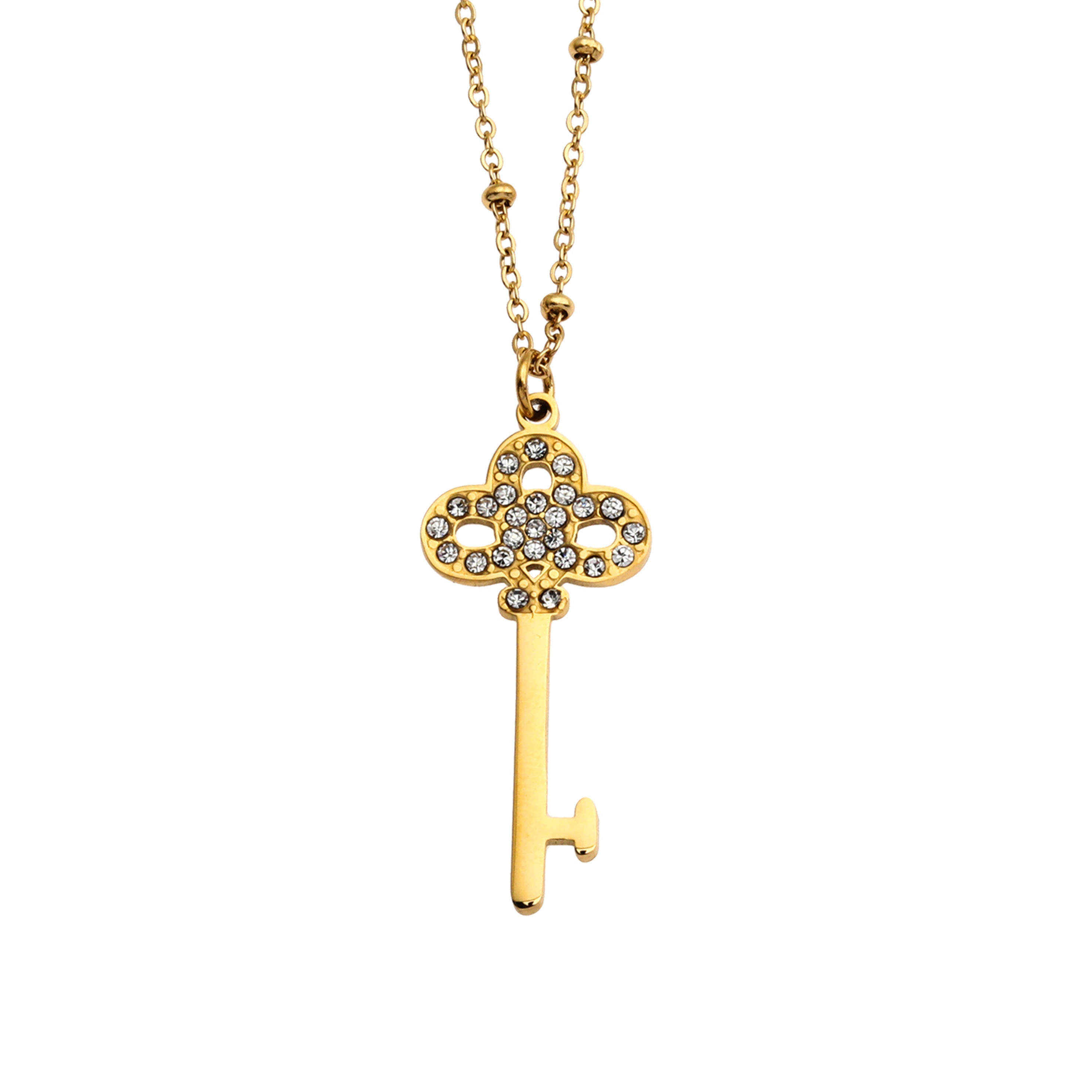 Collier UNLOK en or perlé avec pendentif clé orné de zircons.
