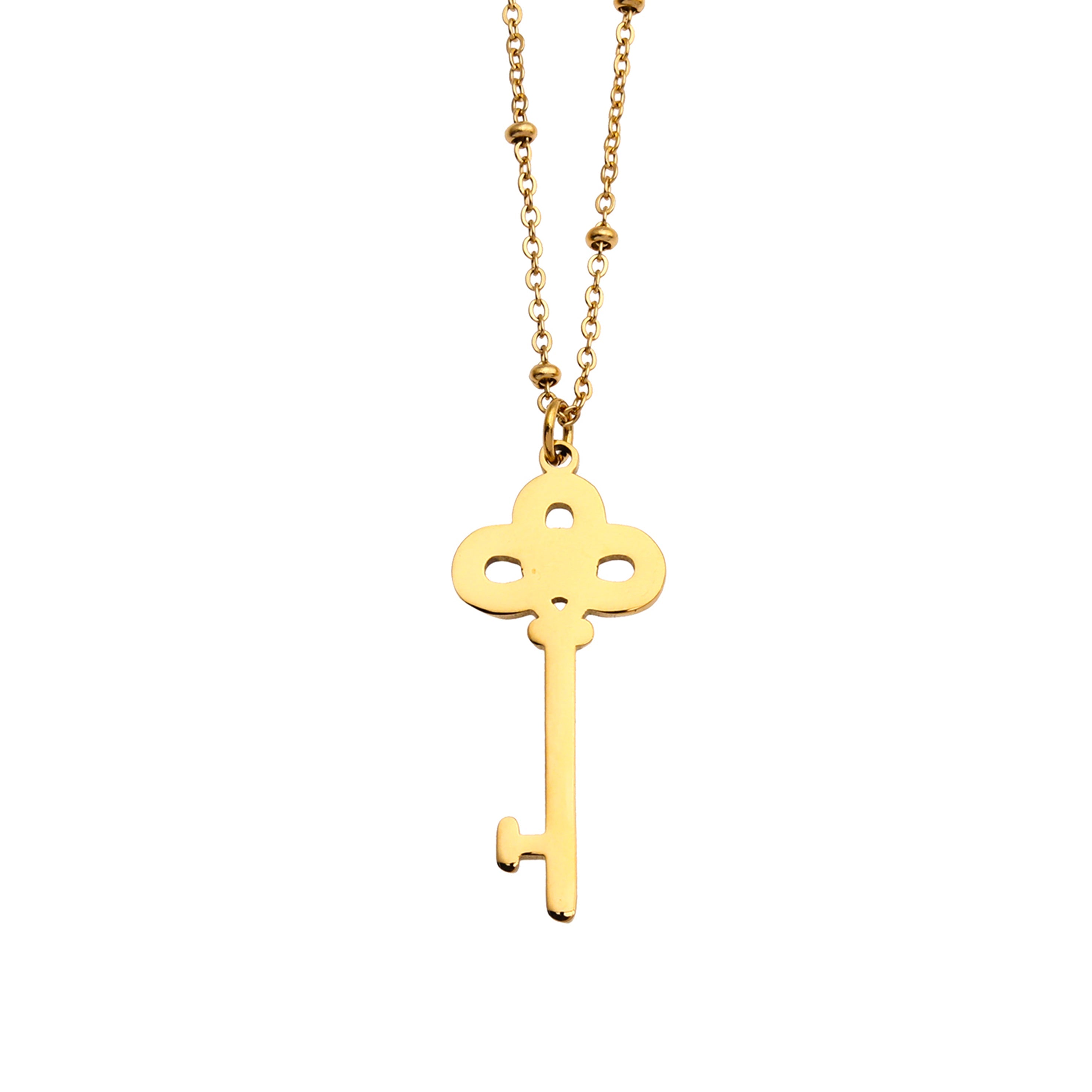 Collier UNLOK en or perlé avec pendentif clé orné de zircons.