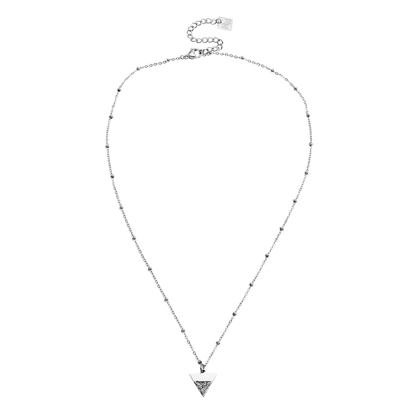 URIKA Beaded Chain Necklace with  Zirconia Pavé Triangle Pendant in Silver
