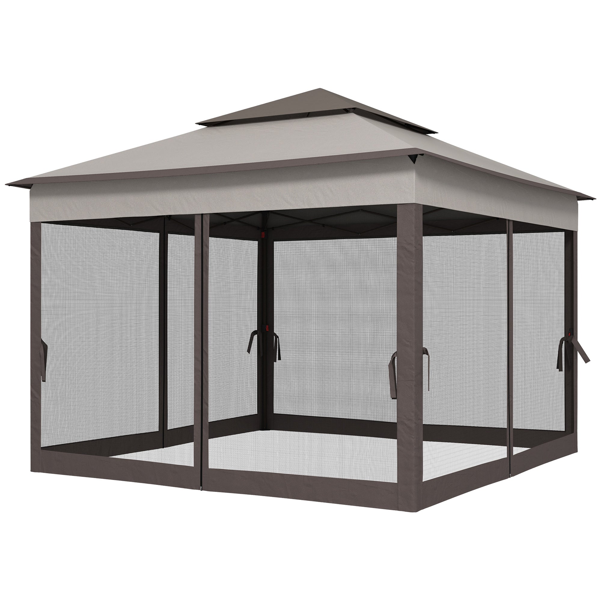 Outsunny 11'x11' Pop Up Canopy 2-Tier Soft Top Event Tent Netting Carry Bag Patio Backyard Garden Grey
