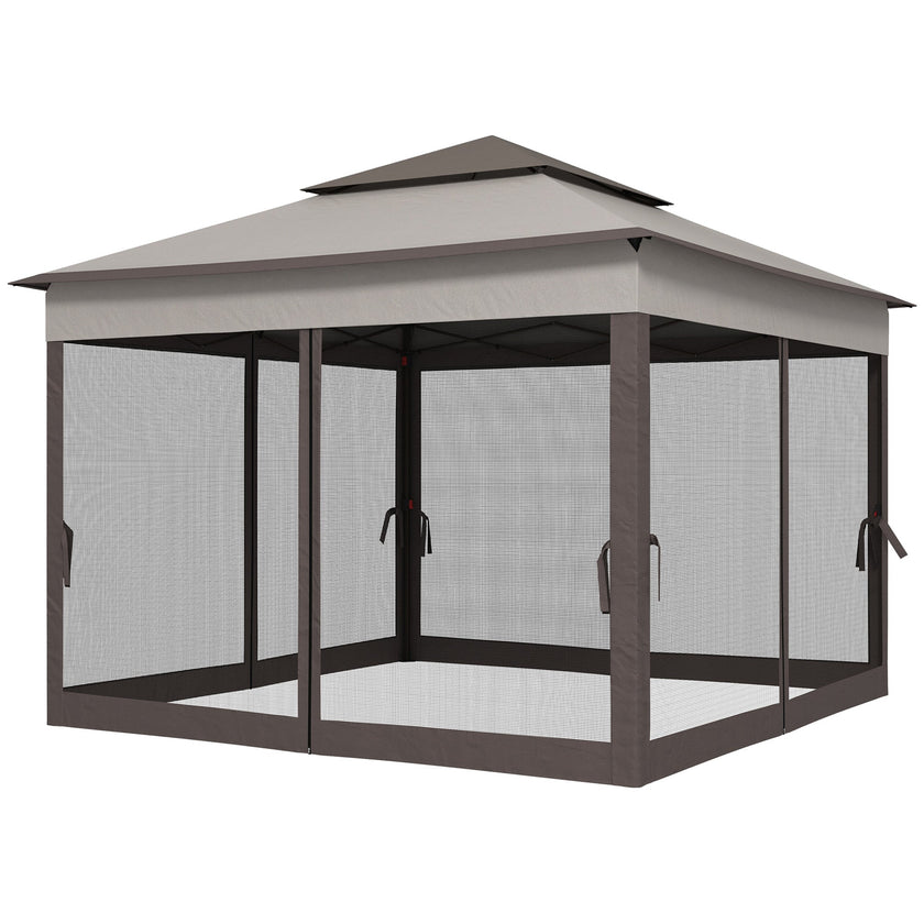 Outsunny 11'x11' Pop Up Canopy 2-Tier Soft Top Event Tent Netting Carry Bag Patio Backyard Garden Grey