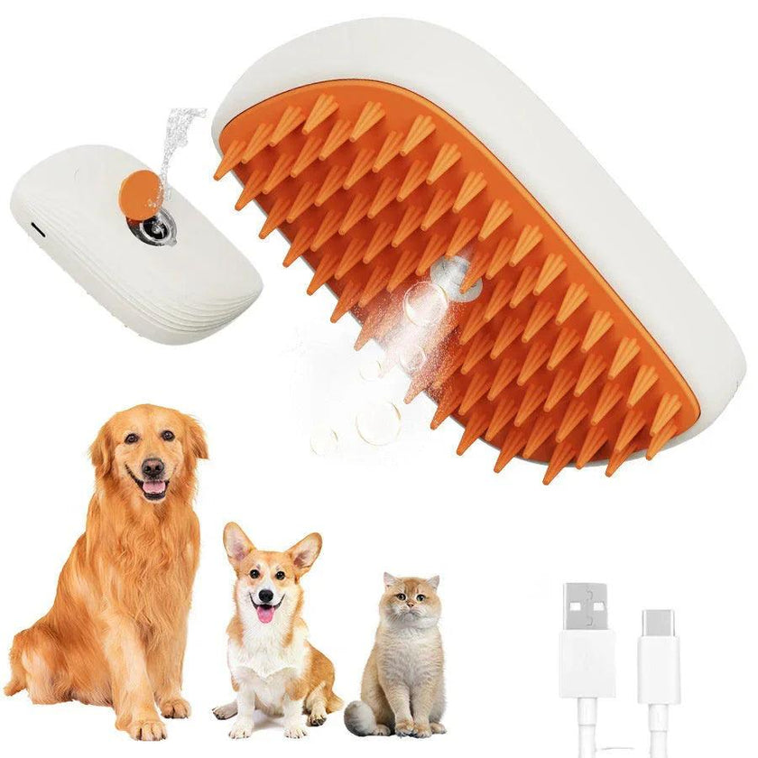 USB Rechargeable Pet Steam Grooming Brush for Cats & Dogs – Spray Massage Comb