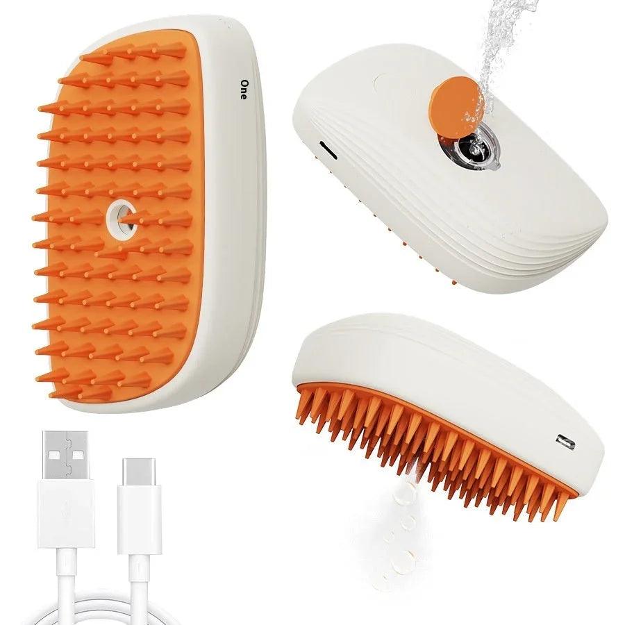 USB Rechargeable Pet Steam Grooming Brush for Cats & Dogs – Spray Massage Comb
