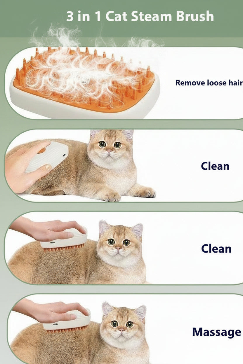 USB Rechargeable Pet Steam Grooming Brush for Cats & Dogs – Spray Massage Comb