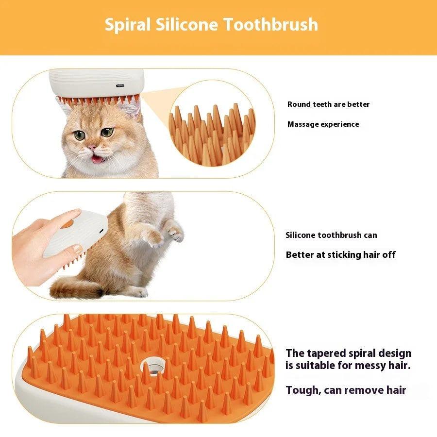 USB Rechargeable Pet Steam Grooming Brush for Cats & Dogs – Spray Massage Comb