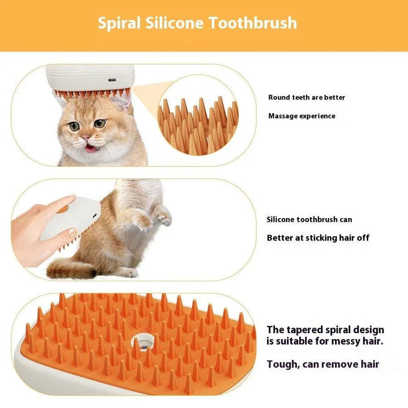 USB Rechargeable Pet Steam Grooming Brush for Cats & Dogs – Spray Massage Comb