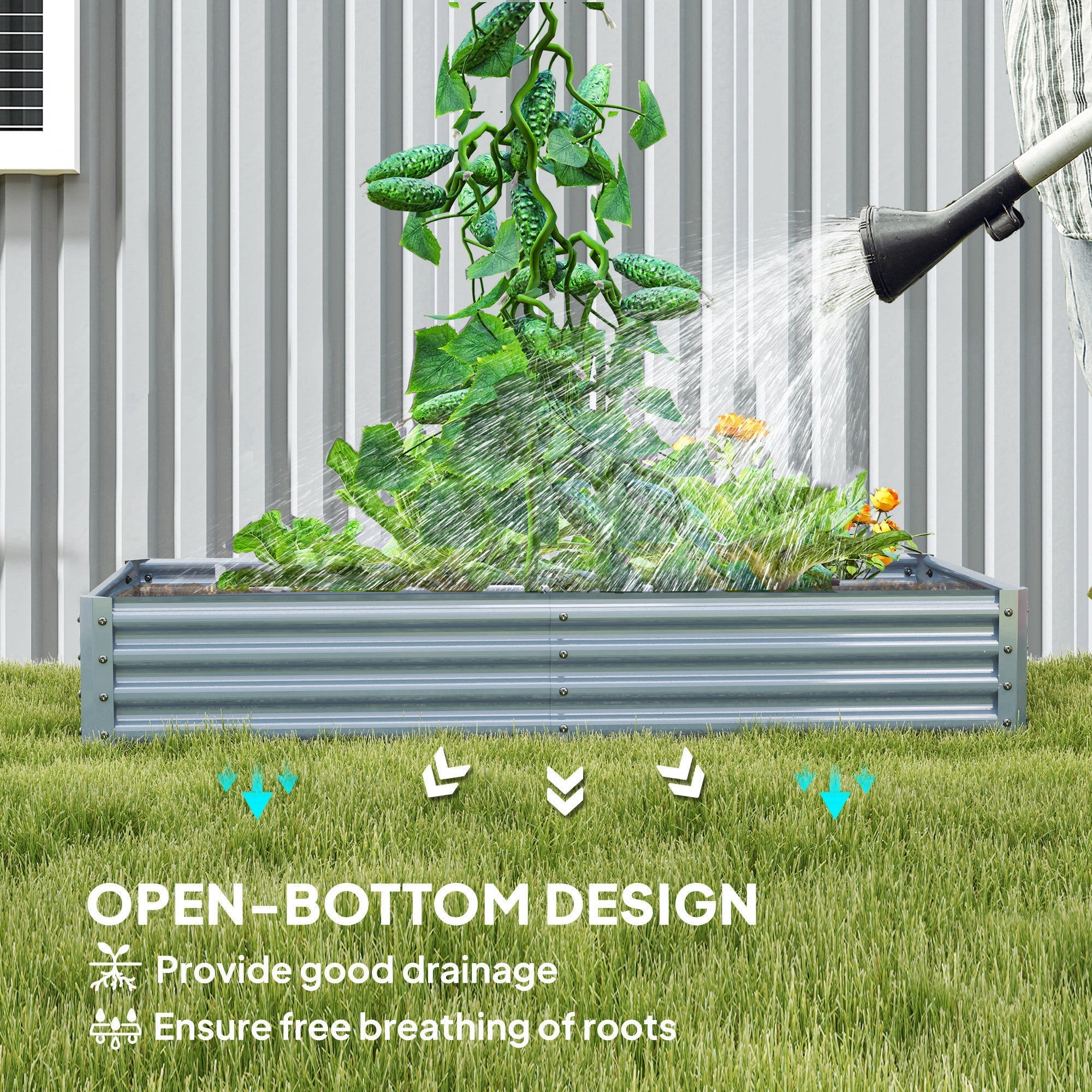 Outsunny 6 x 3 x 1ft Galvanized Raised Garden Bed, Reinforced Outdoor Planter Box with Open Bottom, Silver