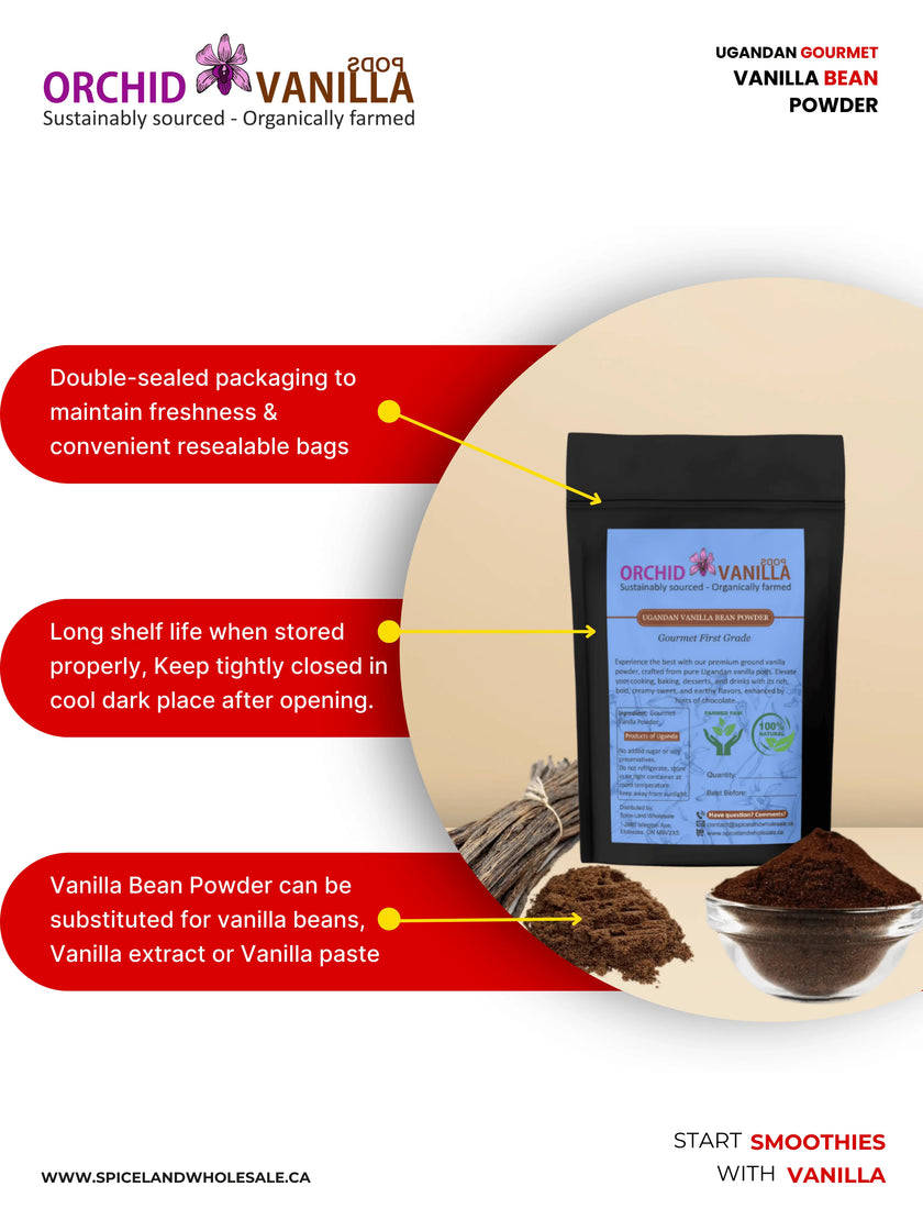 Ugandan Vanilla Bean Ground Powder Gourmet <br> First Grade<BR>