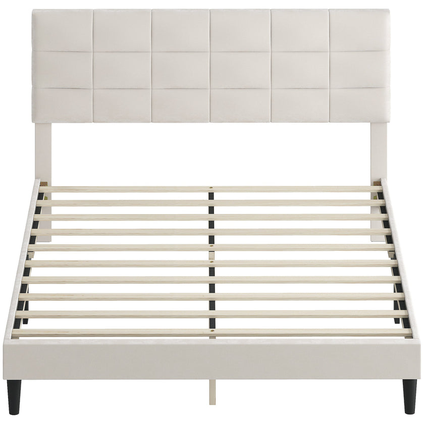 Harper Queen Size Bed Frame with Upholstered Headboard-Cream White