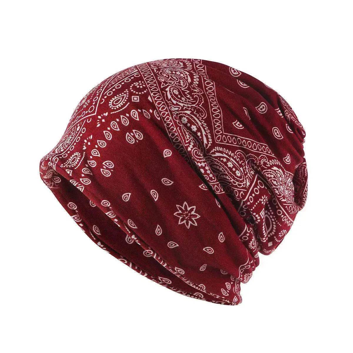Unisex  Autumn Windproof Earmuff Head Cashew Flower Print Pile Hood Hat
