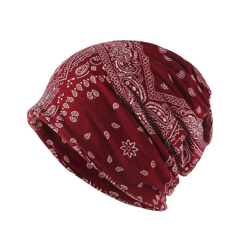 Unisex  Autumn Windproof Earmuff Head Cashew Flower Print Pile Hood Hat