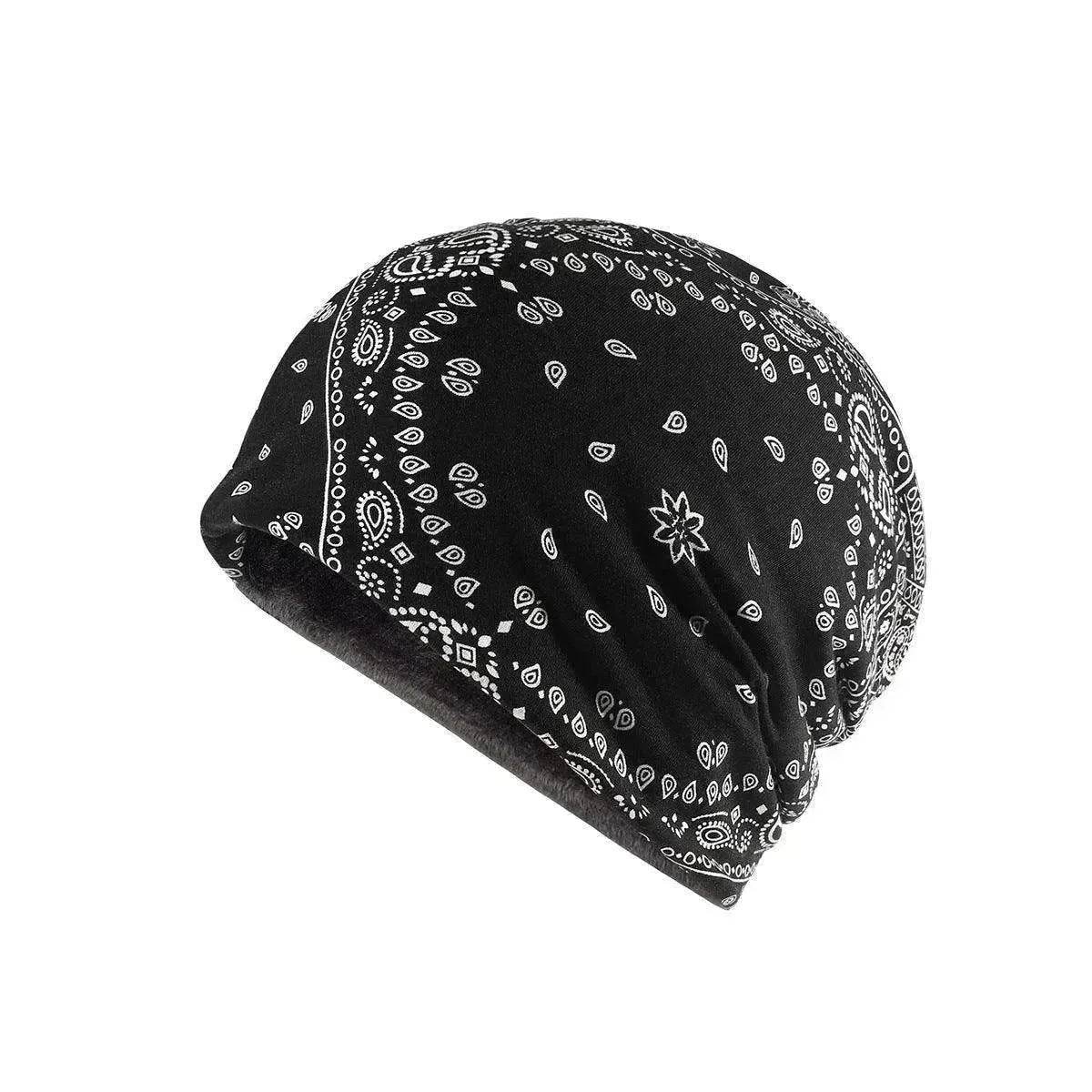 Unisex  Autumn Windproof Earmuff Head Cashew Flower Print Pile Hood Hat