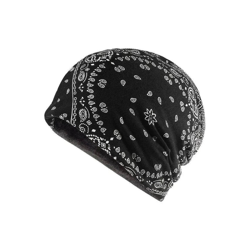 Unisex  Autumn Windproof Earmuff Head Cashew Flower Print Pile Hood Hat