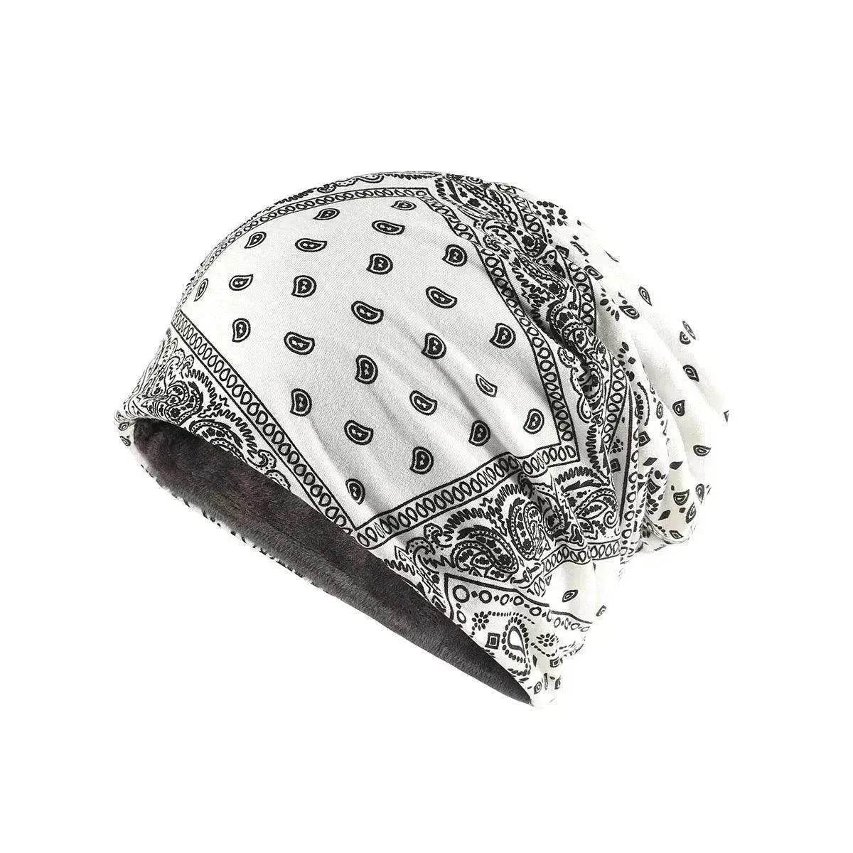 Unisex  Autumn Windproof Earmuff Head Cashew Flower Print Pile Hood Hat