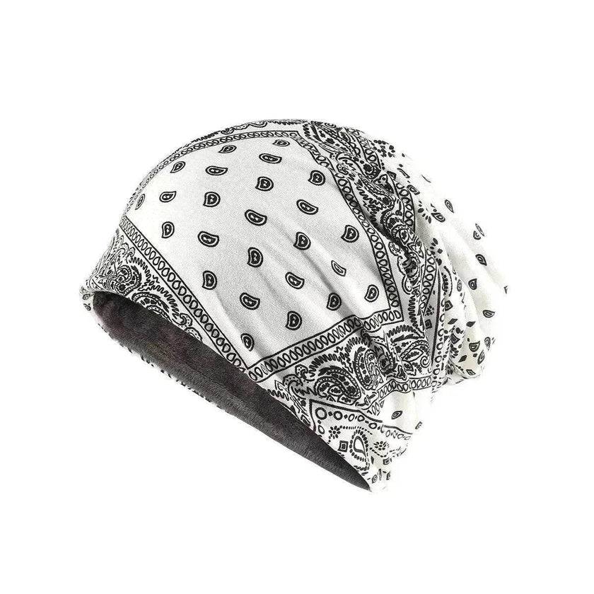 Unisex  Autumn Windproof Earmuff Head Cashew Flower Print Pile Hood Hat