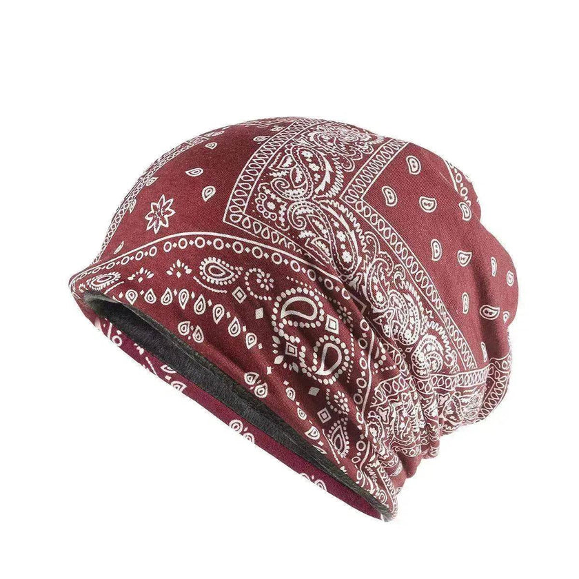 Unisex  Autumn Windproof Earmuff Head Cashew Flower Print Pile Hood Hat