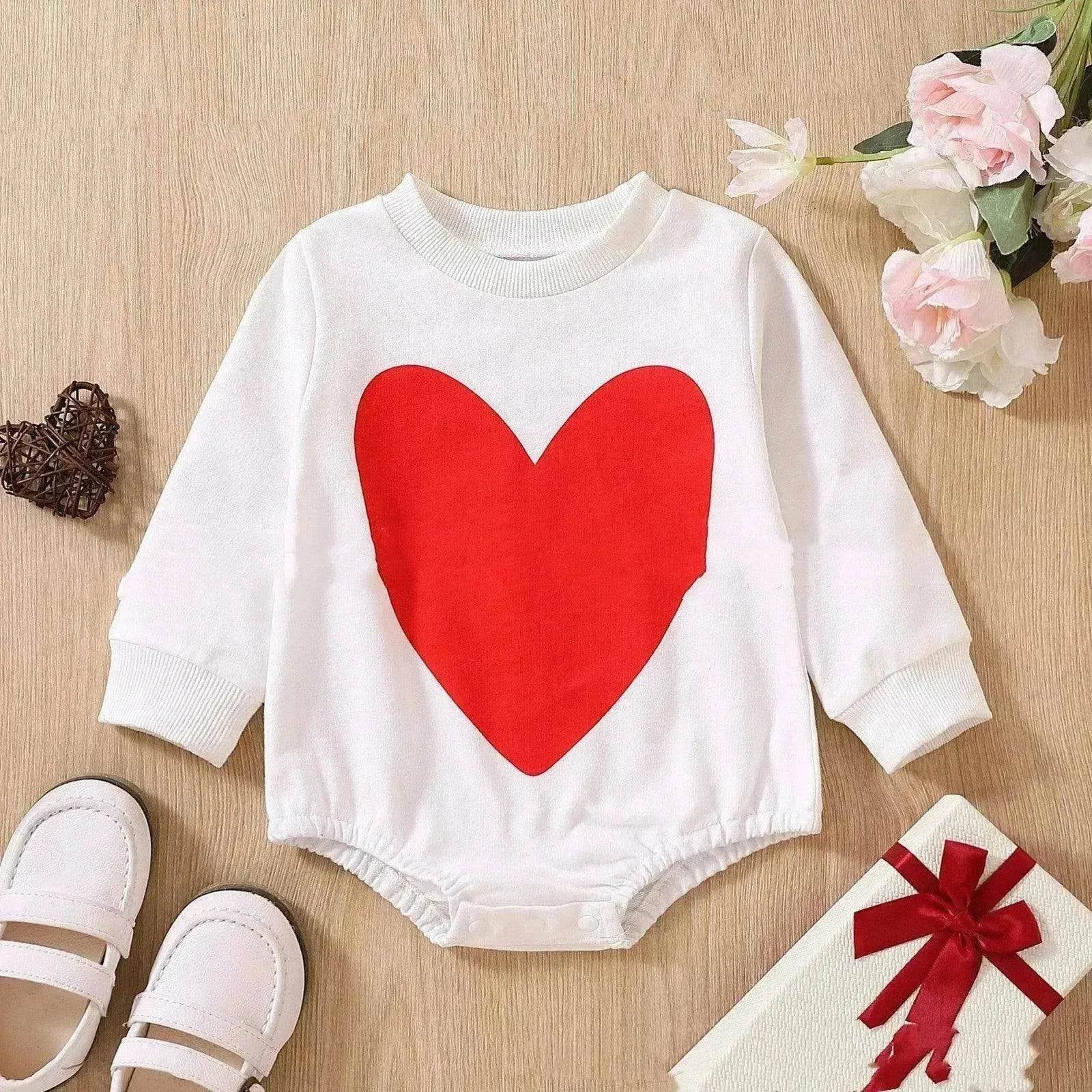 Unisex Baby's Valentine's Day Three Series Of Love Long-sleeved Triangle Rompers