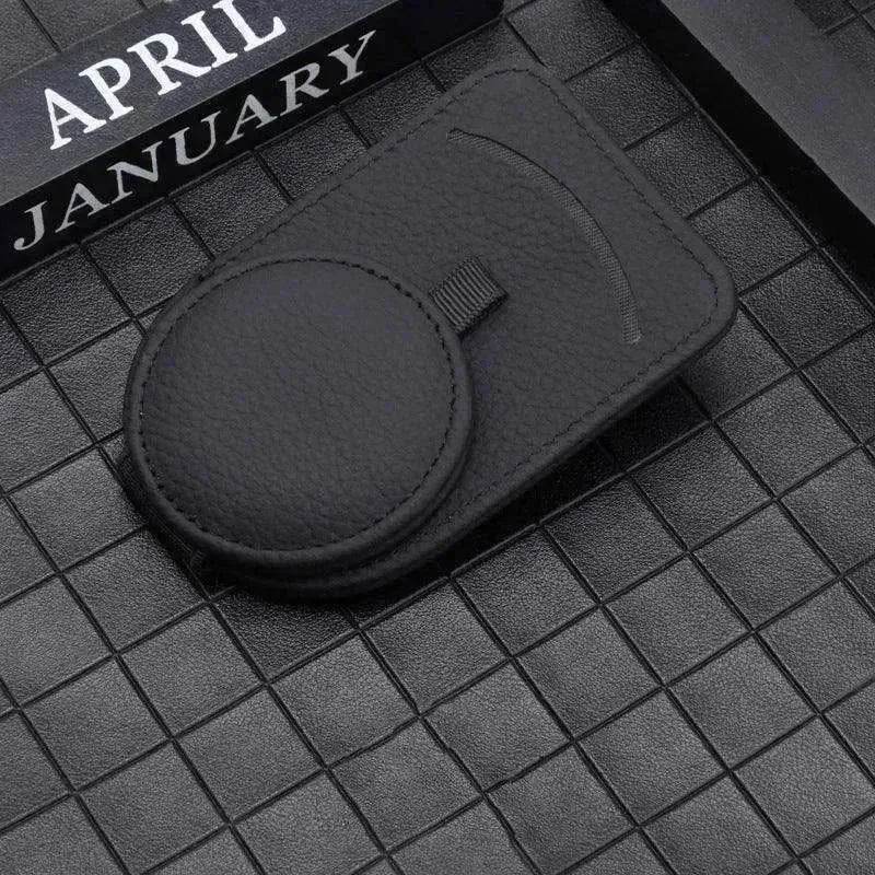 Car Sun Visor Glasses Holder Clip – Leather Eyeglasses & Card Holder for Car Visor