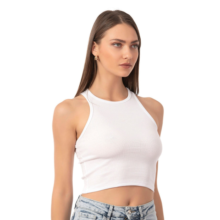 Women’s Ribbed High-Neck Crop Tank Top