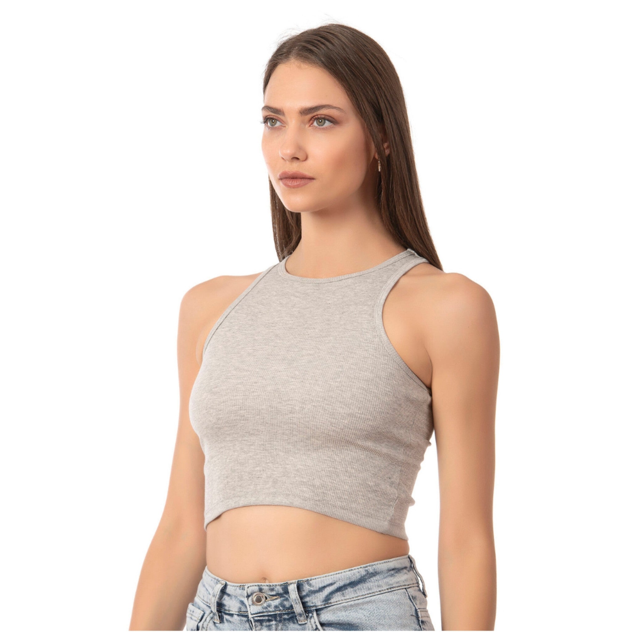 Women’s Ribbed High-Neck Crop Tank Top