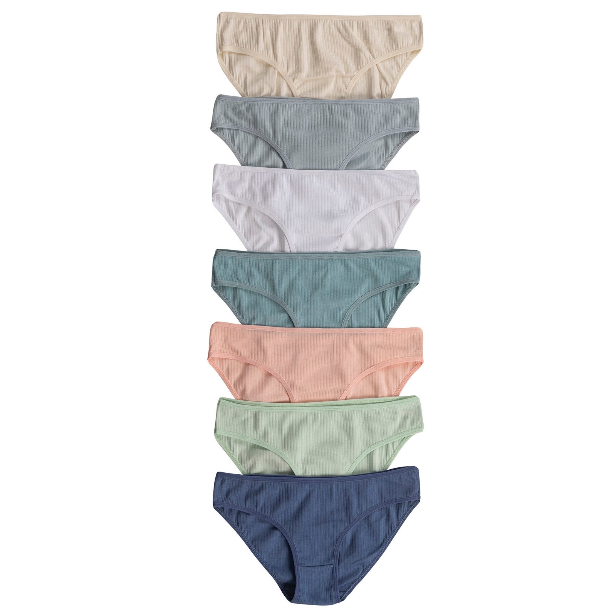 7-Pack Women’s Ribbed Cotton Bikini Panties – Stretch Slip Brief Underwear Set