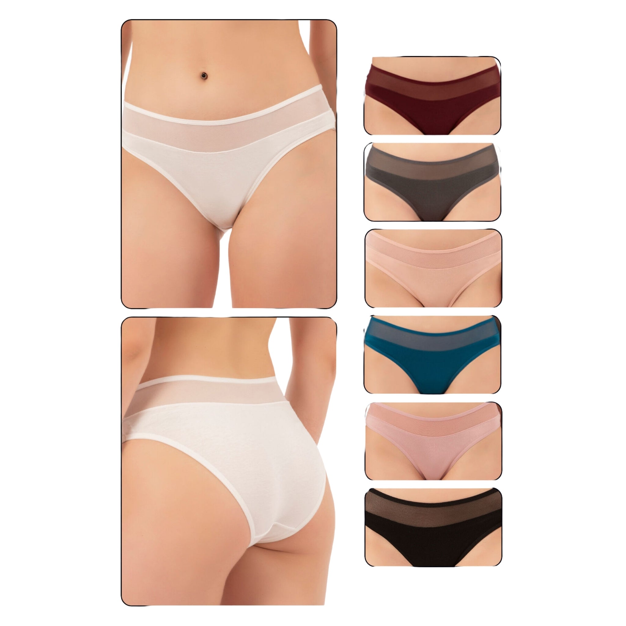 7-Pack Women’s Cotton Bikini Panties with Mesh Waist