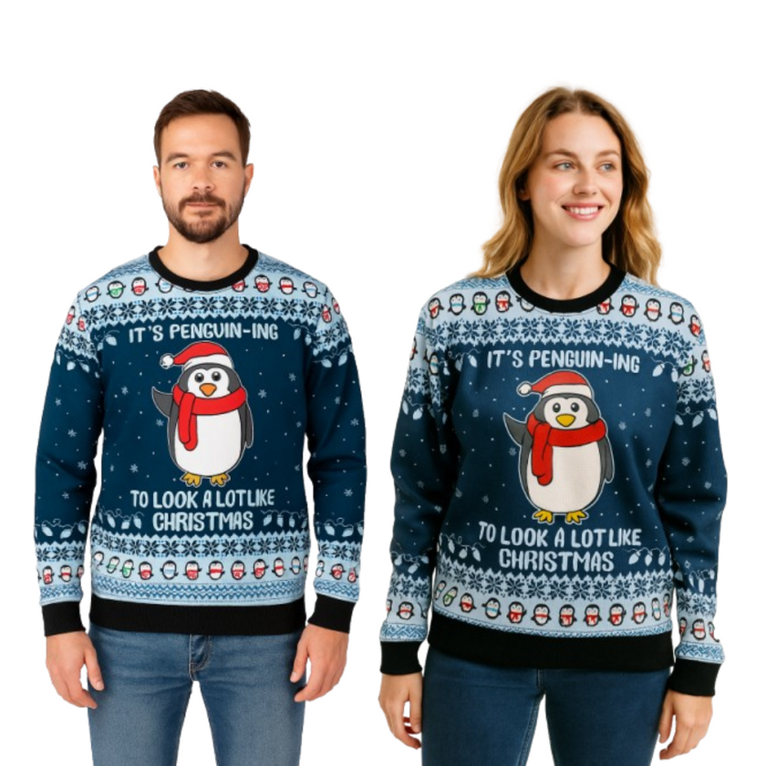 Couple - Pull mignon en forme de pingouin avec pompon