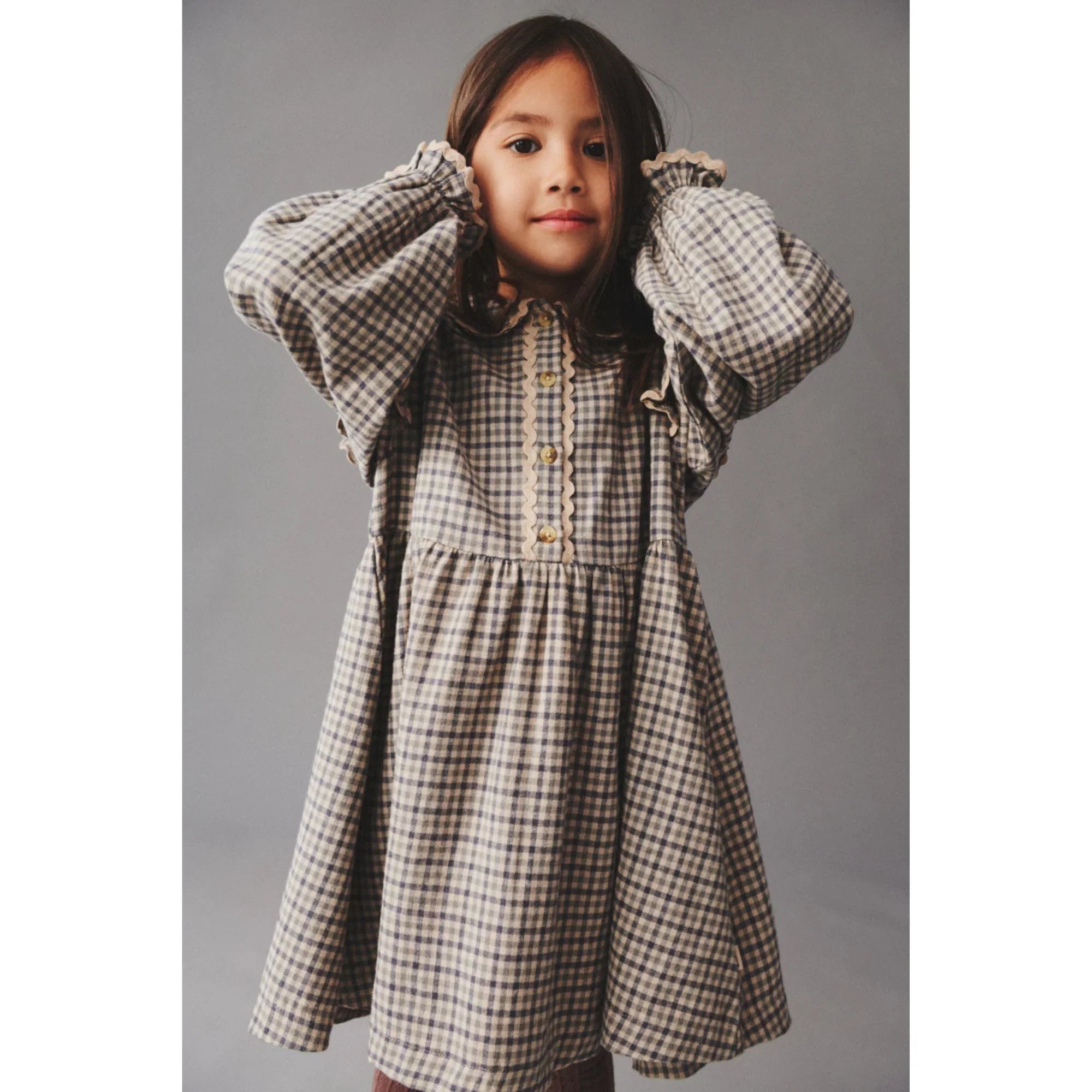 L/S Alissa Dress  | Blue Check | Wheat Kids