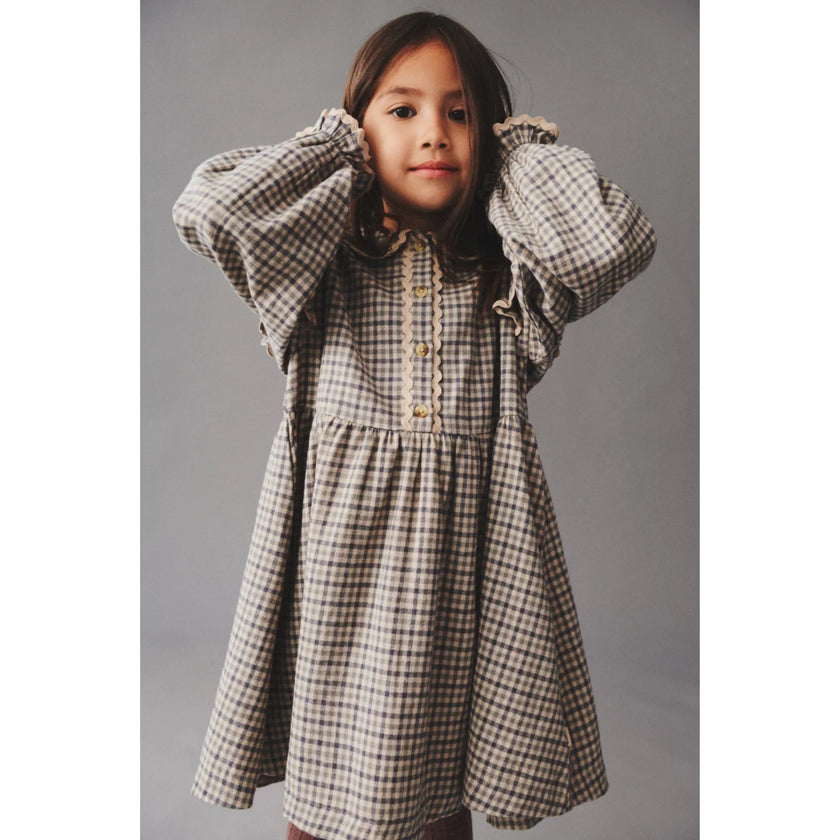 L/S Alissa Dress  | Blue Check | Wheat Kids