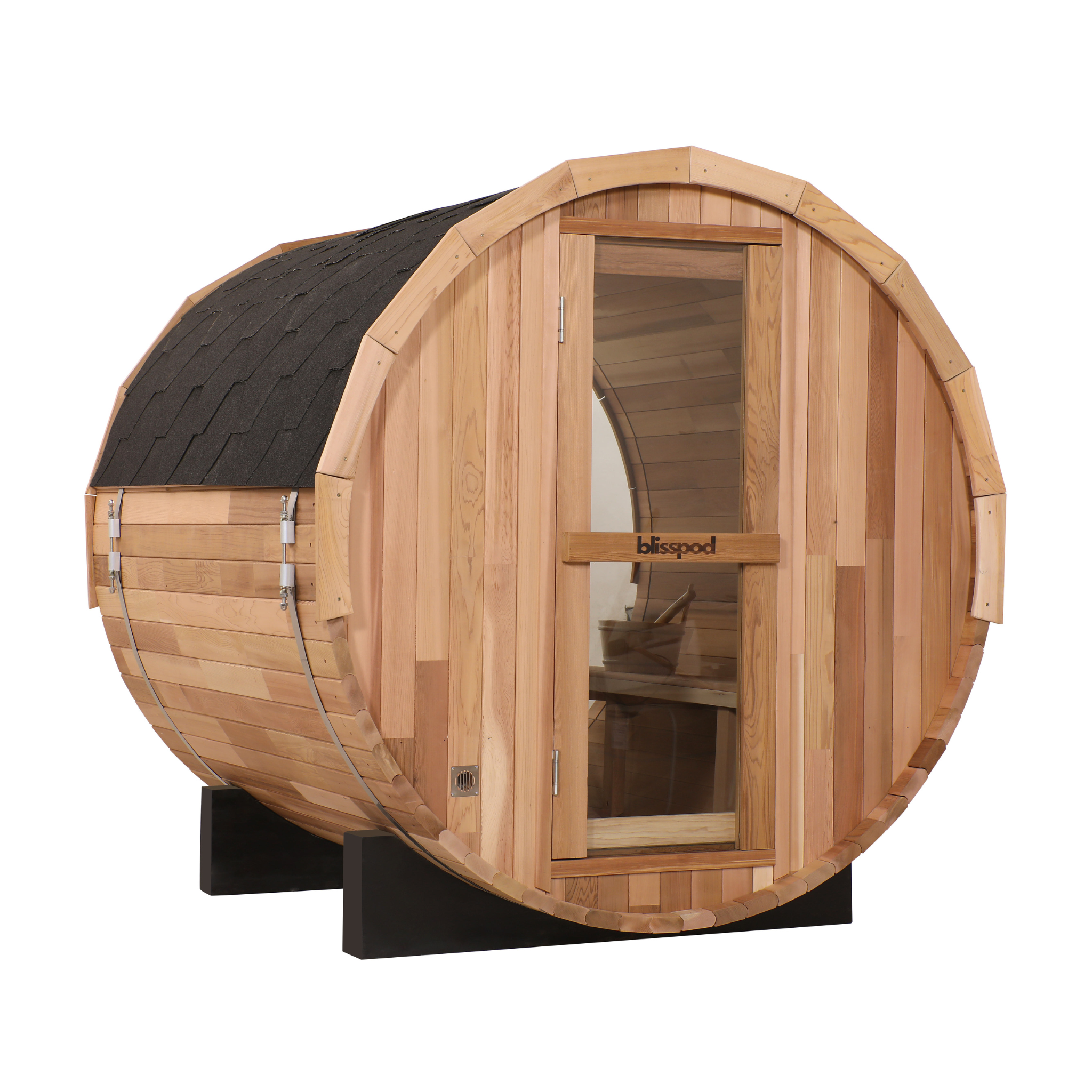 Blisspod | Prague | Canadian Red Cedar Outdoor Steam Barell Sauna | Full Glass Back | 70.87