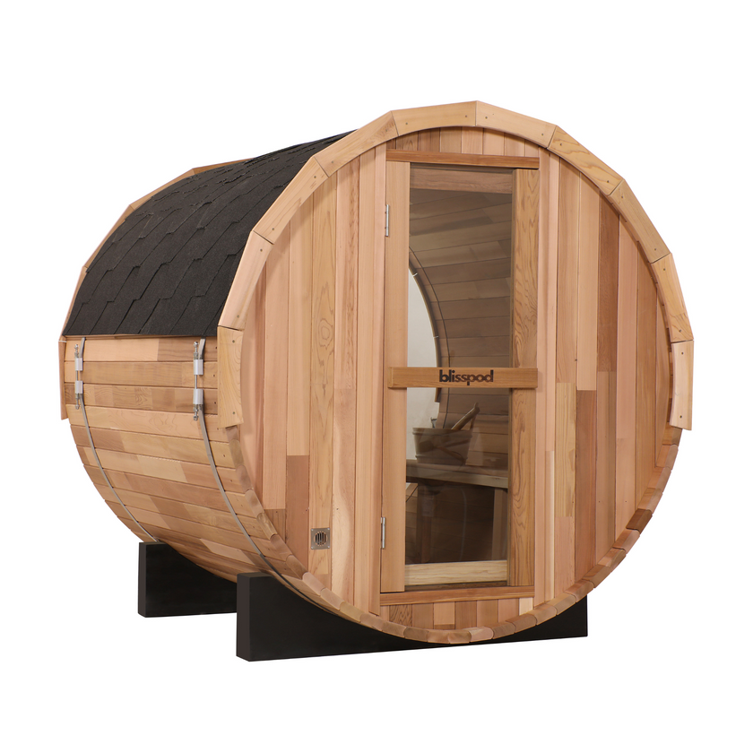 Blisspod | Prague | Canadian Red Cedar Outdoor Steam Barell Sauna | Full Glass Back | 70.87
