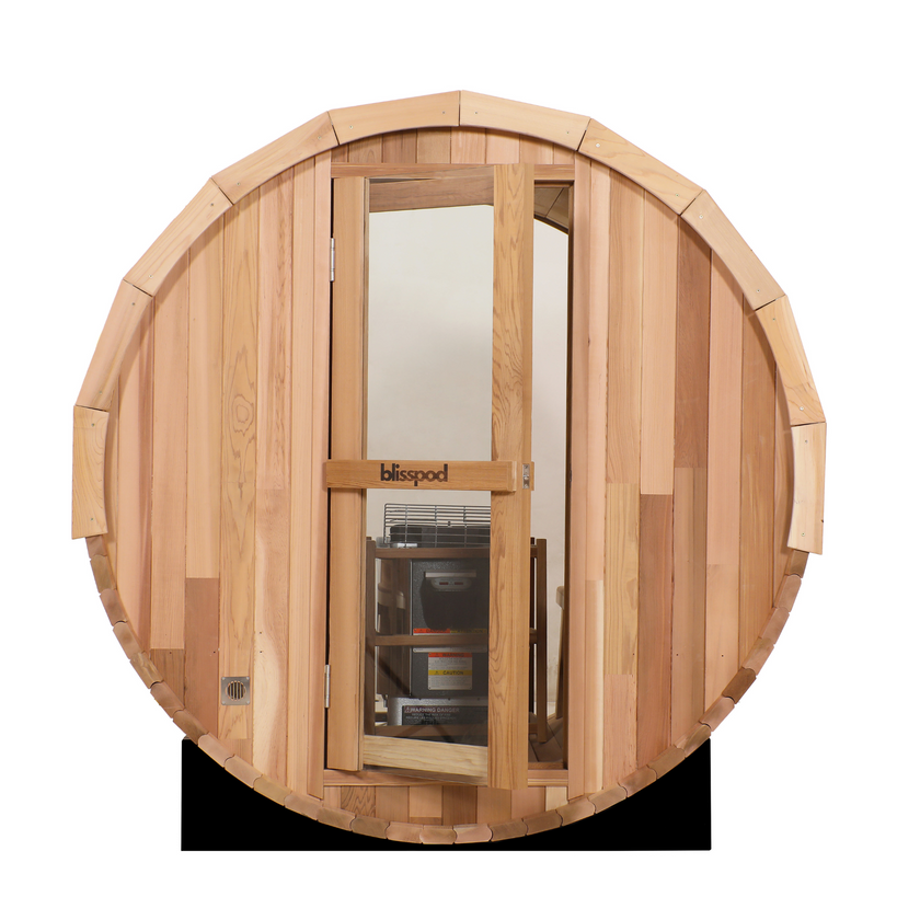 Blisspod | Prague | Canadian Red Cedar Outdoor Steam Barell Sauna | Full Glass Back | 70.87