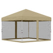 Outsunny 10' x 10' Pop-Up Party Tent Outdoor Canopy Tent with Mesh Sidewalls, 3-Level Adjustable Height, Roller Bag, Khaki