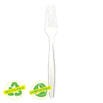 Ustensiles compostables recyclables – Cuillère à thé, cuillère à soupe, fourchette ou couteau (boîte de 1000)