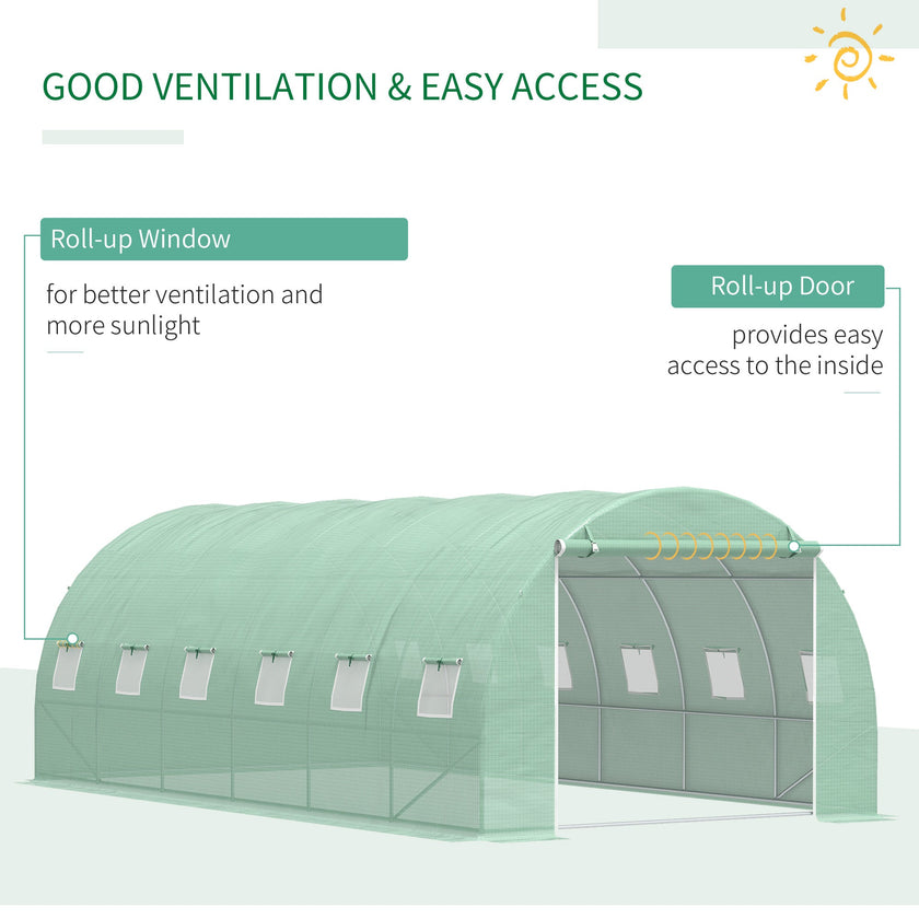 Outsunny 19.7'x9.8'x6.6' Large Walk-In Greenhouse Garden Plant Seed Growing Tunnel Shed Green