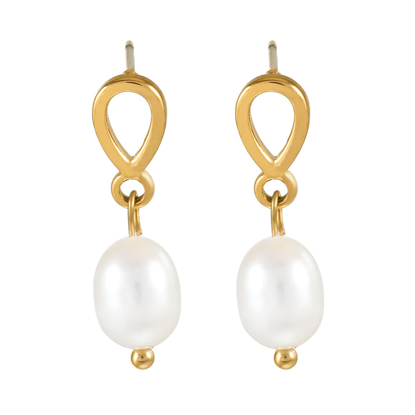 VARKONY Gold : Élégantes petites boucles d'oreilles en forme de goutte d'eau avec des perles d'eau douce brillantes.