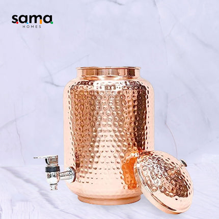 100% Pure Copper Full-Hammered Water Dispenser (Matka) 5000ML | Handcrafted Ayurvedic Copper | Sustainable, Leak-Proof & Healthy Hydration