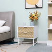 Emery Modern Bedside Table with 2 Drawers and Steel Legs-White/Oak
