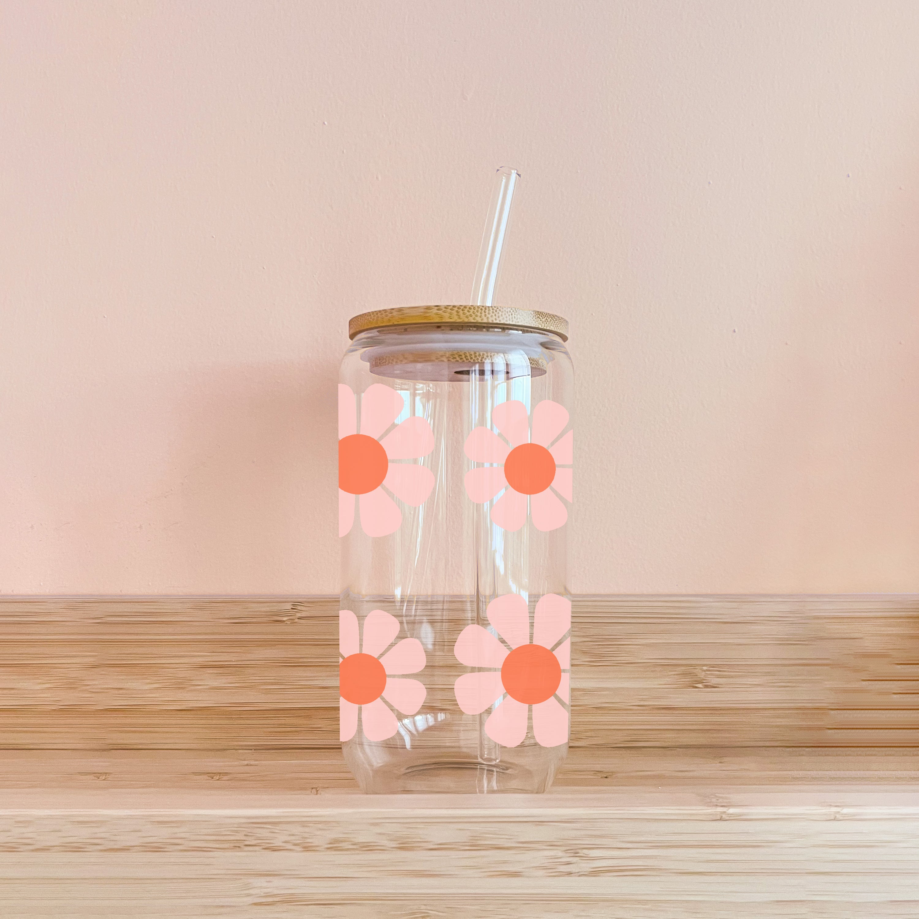 Verre boho - fleurs rose et orange