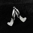 VIRTUOUS Silver Toned White Gold: Mini Hoops with Zirconia Embedded Heart Charm